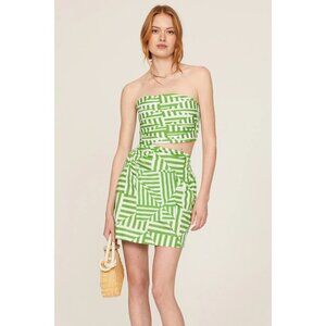 Green Patterned Strapless Mini Dress